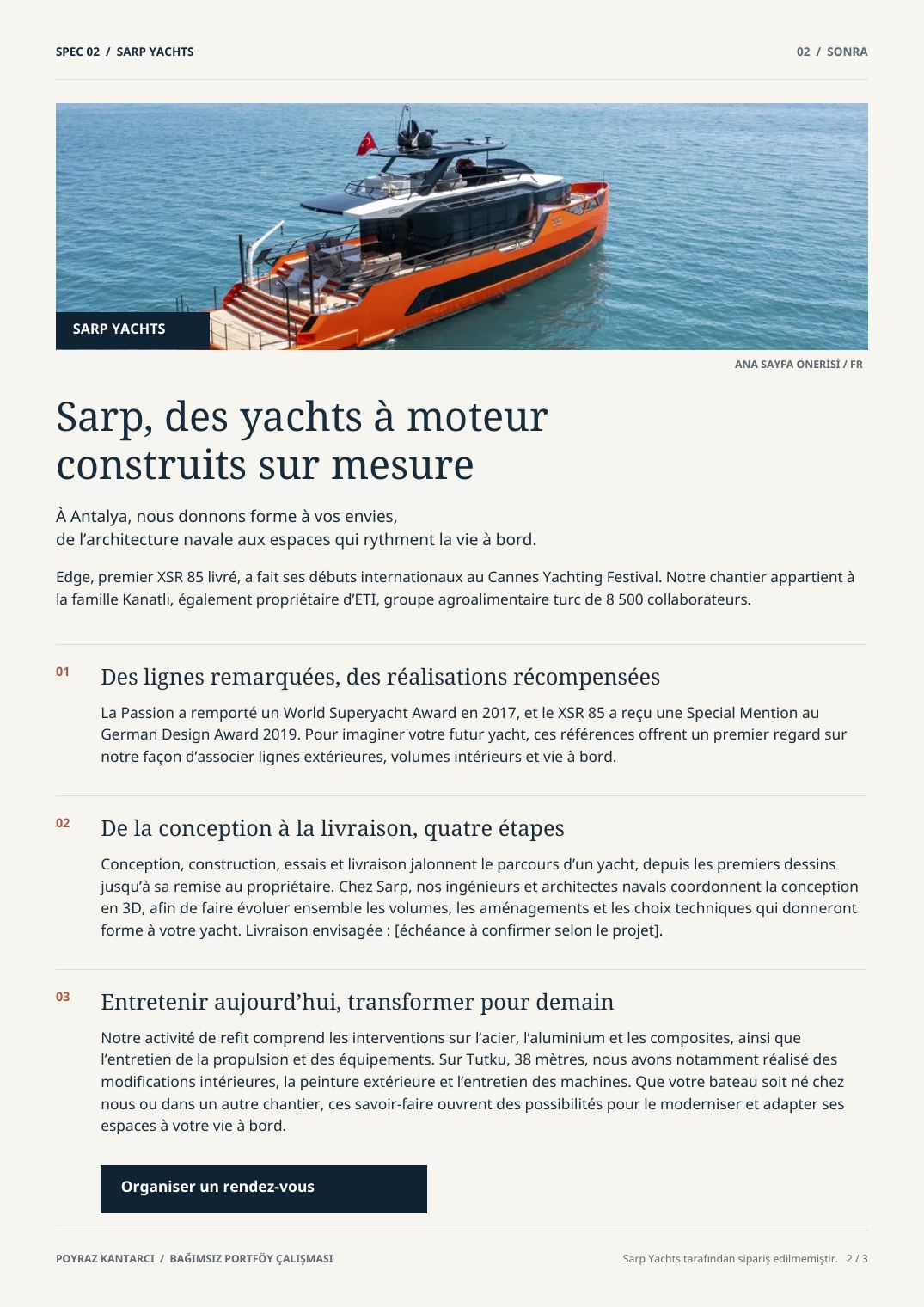 Sarp Yachts için Fransızca ana sayfa önerisi